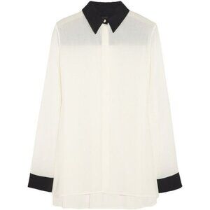The Row Porcelain White Charton Two-Tone Twill Blouse